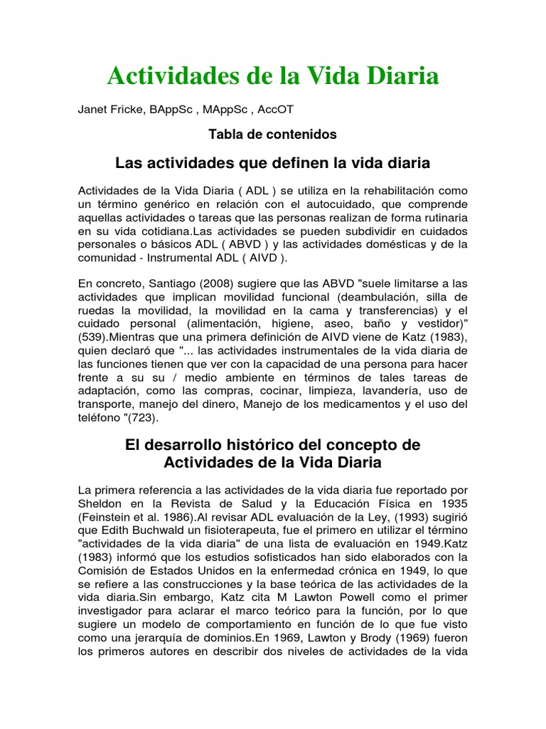 Actividades de La Vida Diaria | PDF | Validez (Estadísticas) | Calidad ...