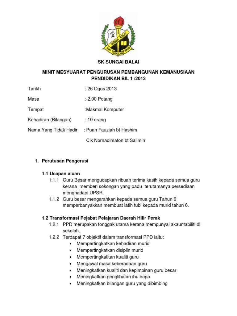 Minit Mesyuarat Kejohanan Sukan Tahunan Sekolah