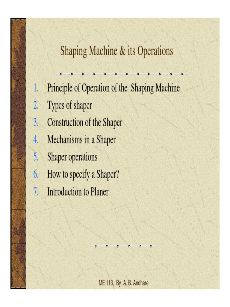 Operations performed on Shaper Machine