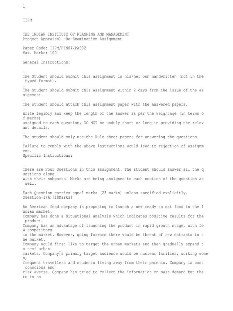 Project Appraisal Assignment Guidelines | PDF | Net Present Value ...