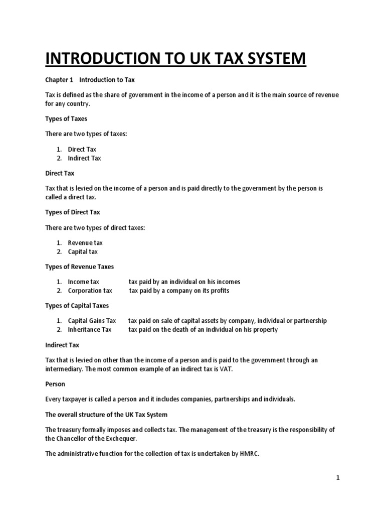 Chapter 1 Introduction To Uk Tax System PDF Taxes Revenue