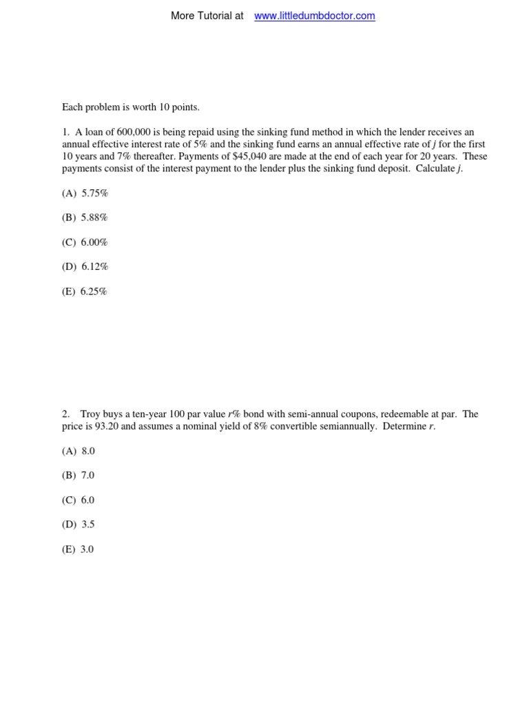 Financial Mathematics Exam Questions | PDF | Coupon (Bond) | Bonds ...