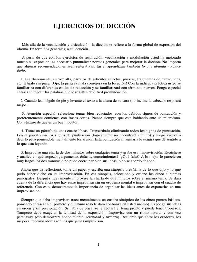 Ejercicios para Mejorar la Dicción | PDF | Puntuación