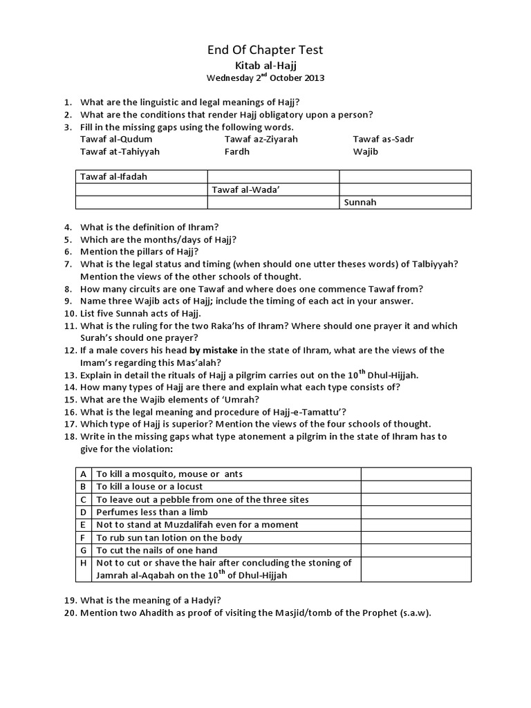 End of Chapter Test | PDF