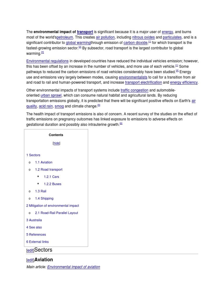Environmental Impact of Transport Systems | PDF | Air Pollution ...