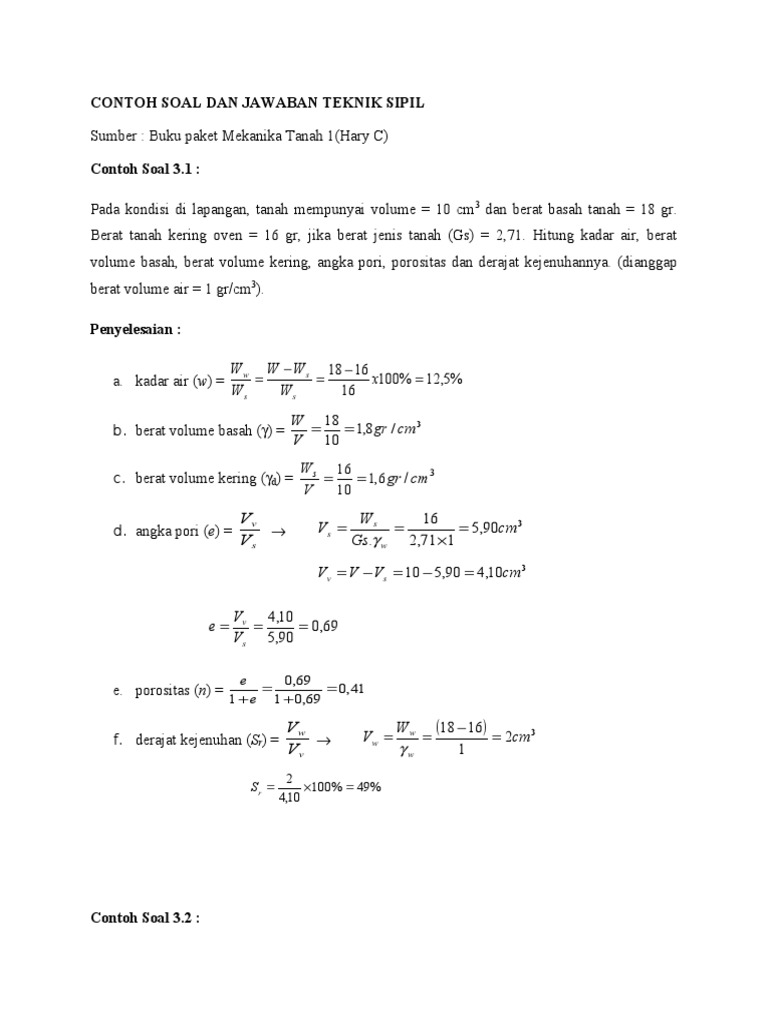 Contoh Soal Hidrolika Teknik Sipil Belajar Daring