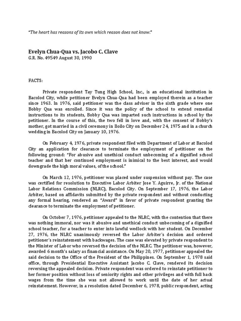 ChuaQua Vs Clave PDF Common Law Social Institutions