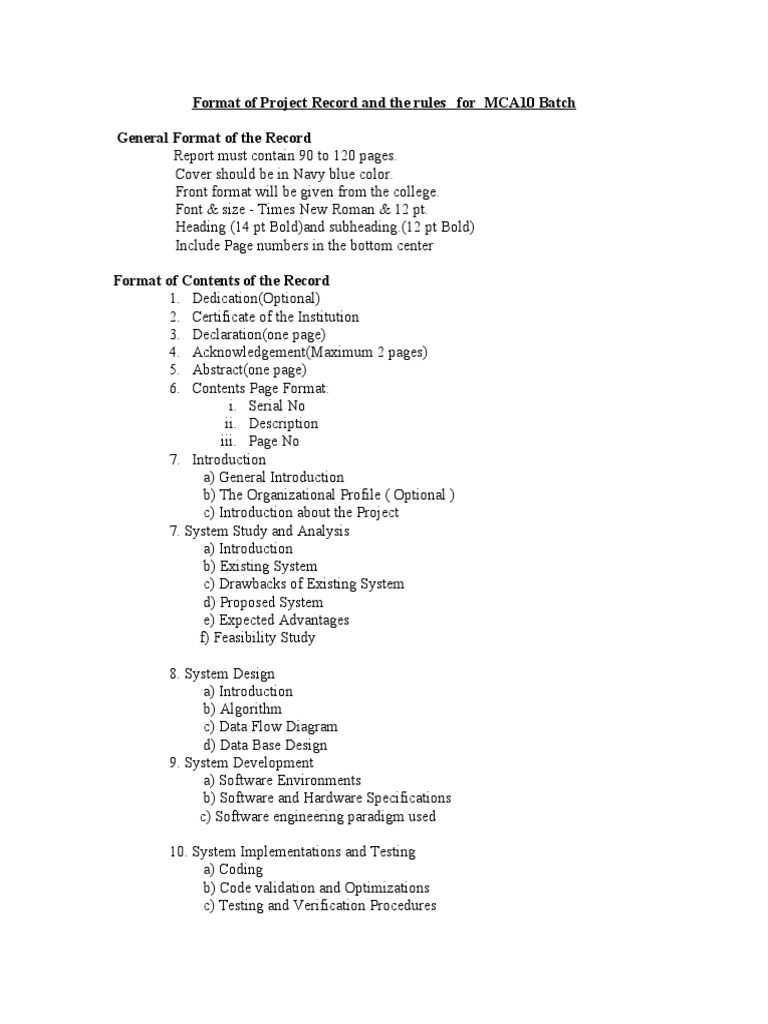 MCA10 Project Record Guide | PDF
