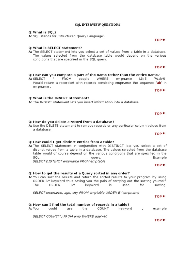 SQL DB Interview Questions | PDF | Sql | Information Technology Management