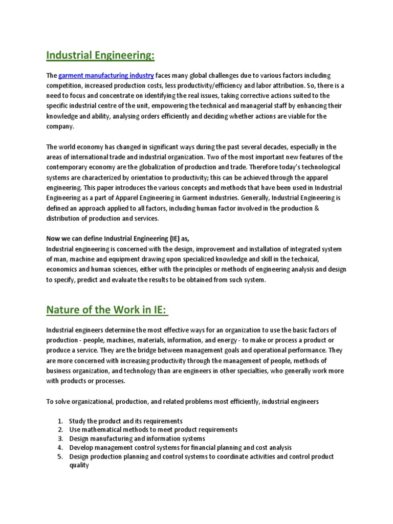 Industrial Engineering in Garment Industry | PDF | Industrial ...