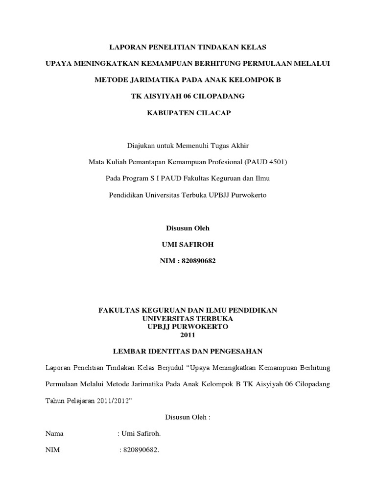 Contoh Laporan Penelitian Tindakan Kelas Paud Rismax