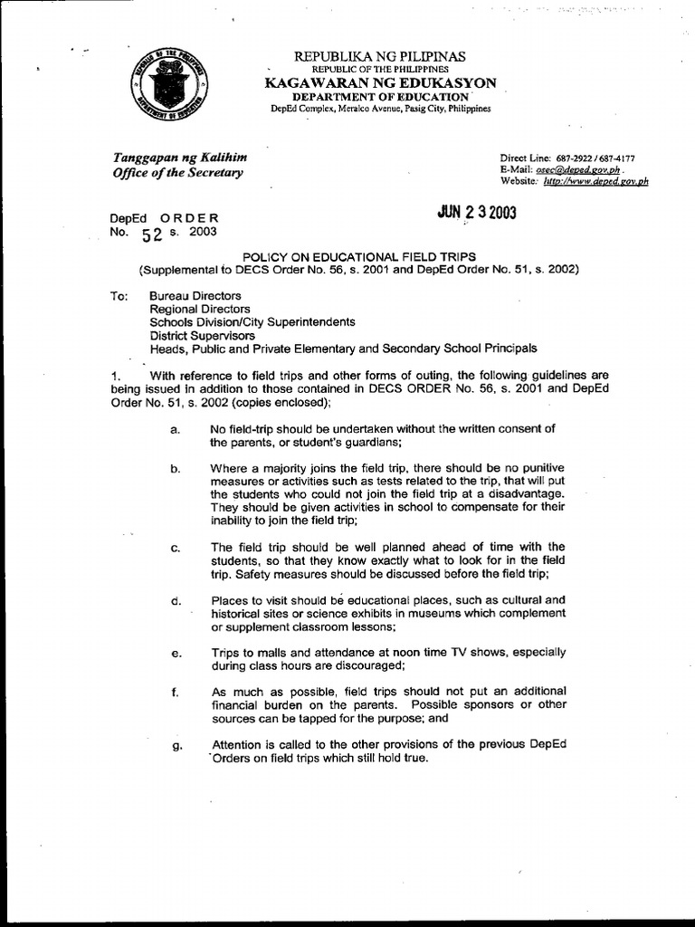 DepEd Order No. 52 S. 2003 | PDF
