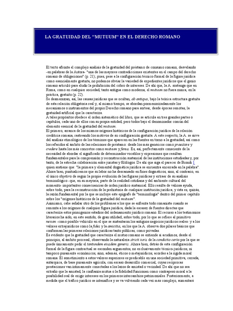 Gratuidad del Mutuum en Derecho Romano | PDF | Roma antigua | Science