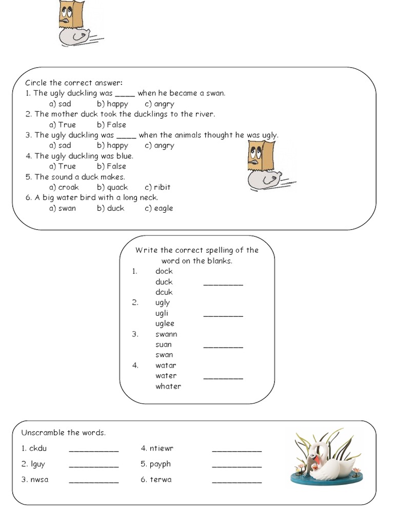 Ugly Duckling Worksheet