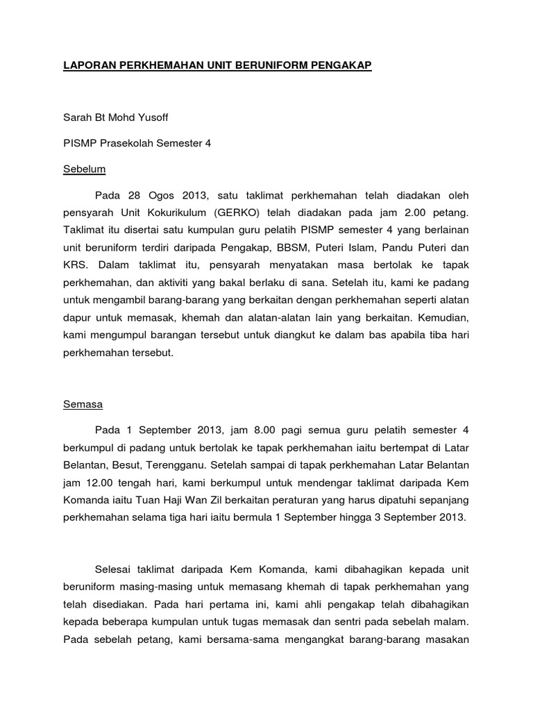 Laporan Perkhemahan Unit Beruniform Pengakap Pdf