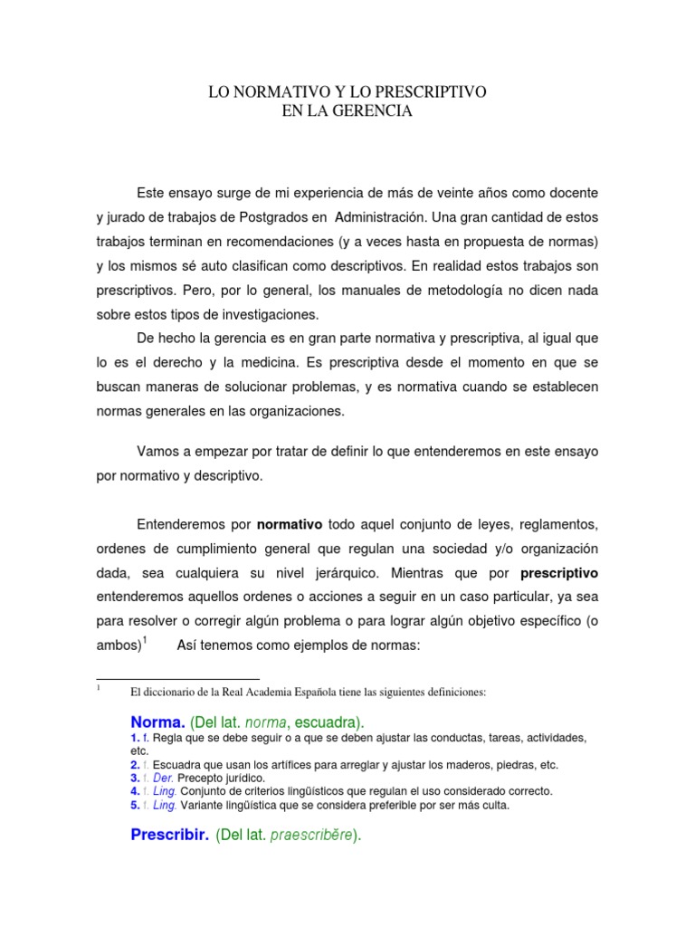 Lo Normativo y Lo Prescriptivo - Gerencia | PDF | Verdad | Ciencia ...