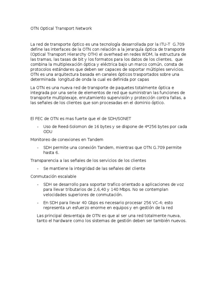 Red de Transporte Óptico OTN | PDF | Estándares de red | Red de ...
