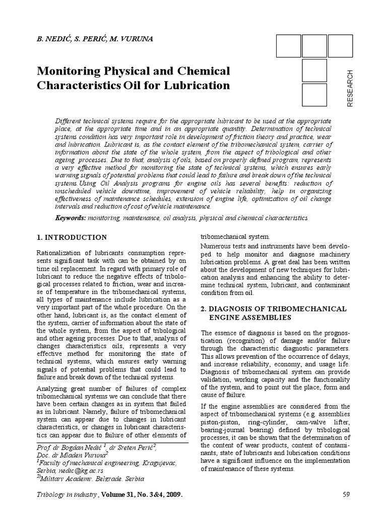 Monitoring Physical and Chemical Characteristics Oil For Lubrication | PDF
