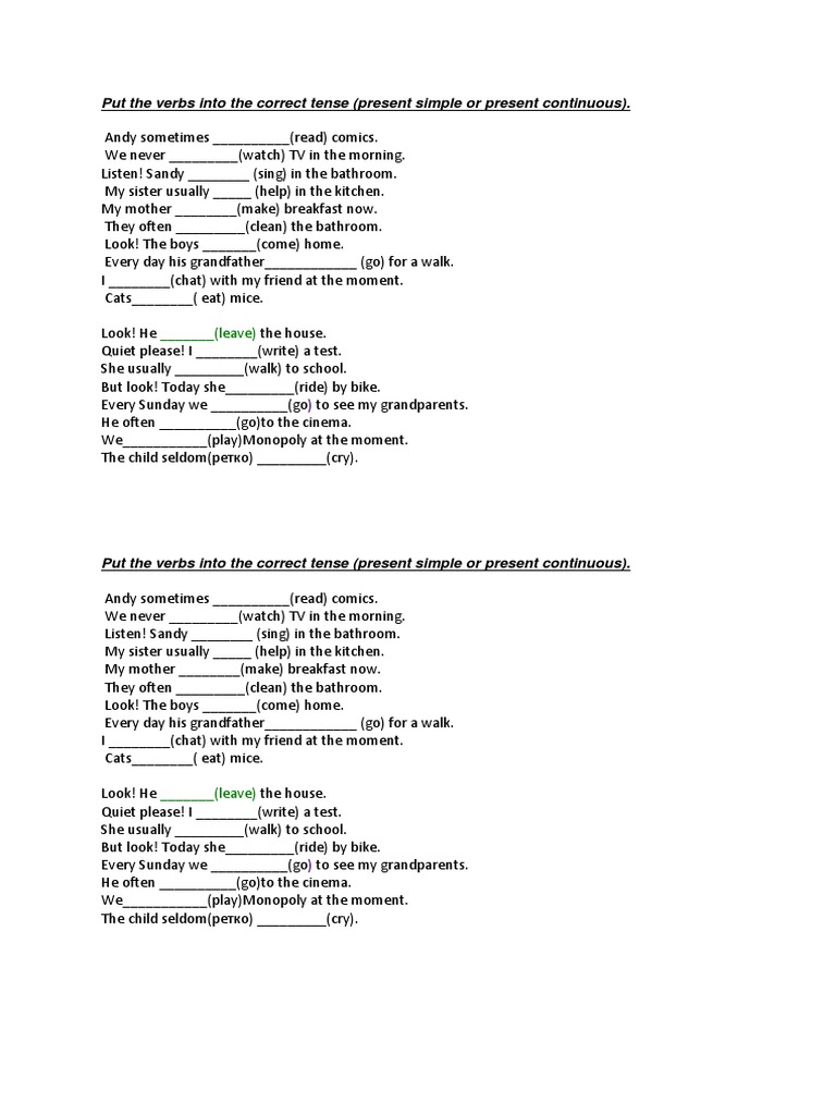 Put The Verbs Into The Correct Tense | PDF | Language Arts & Discipline