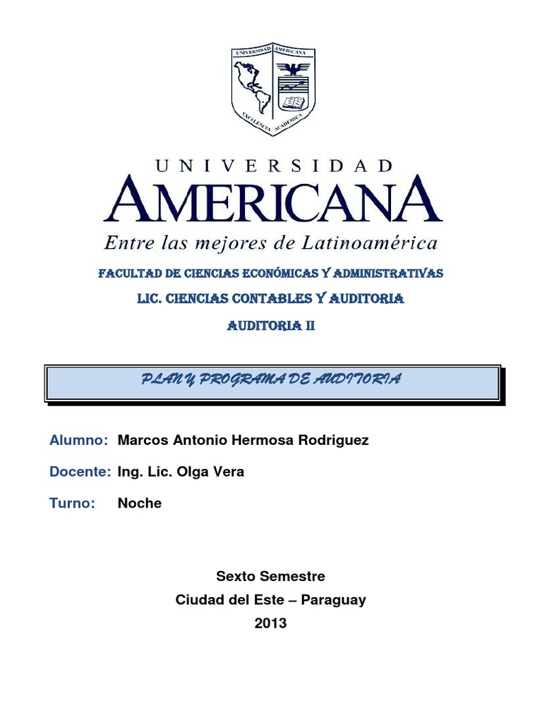 Plan y Programa de Auditoria | PDF | Auditoría financiera | Contralor