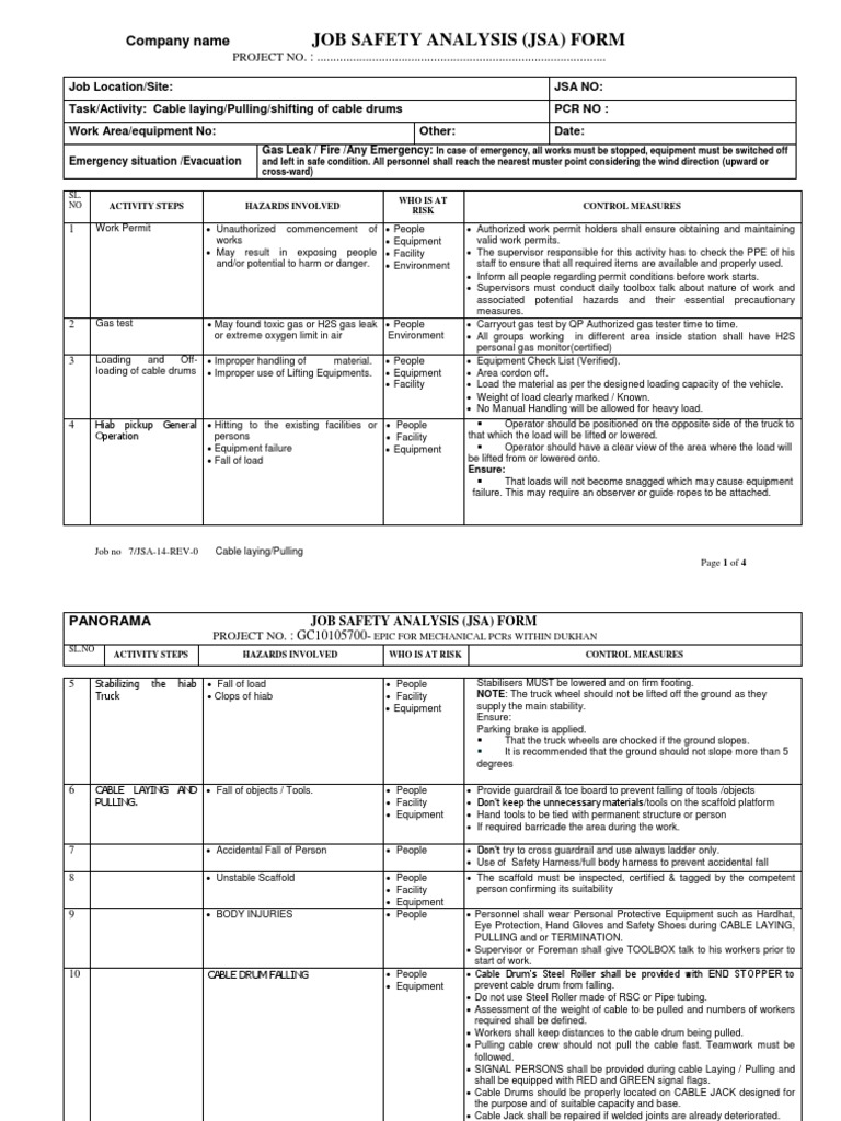 Job Safety Analysis(14) for Cable Laying and Pulling Safety Wellness
