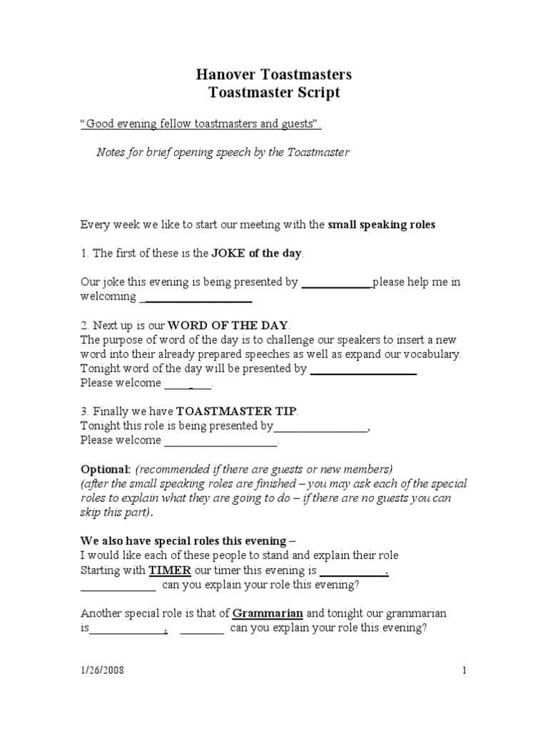 Master Of Ceremony Script Toastmasters The Best Master Of Ceremony Text