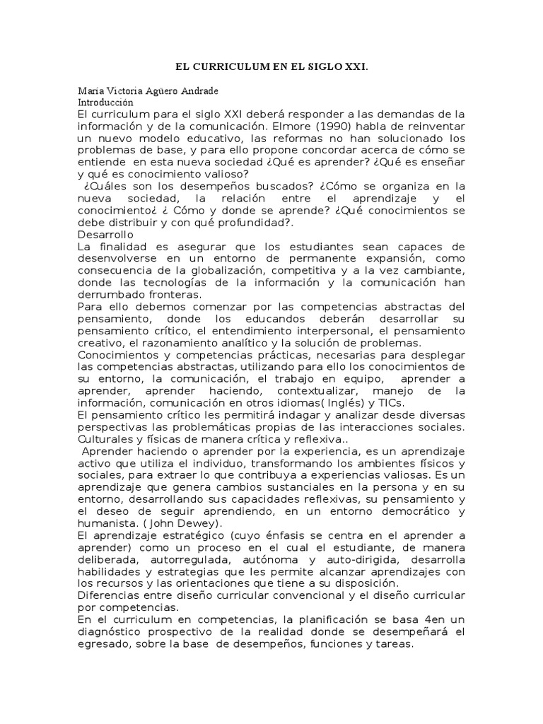El Currículo del Siglo XXI: Competencias Clave | PDF | Plan de estudios ...