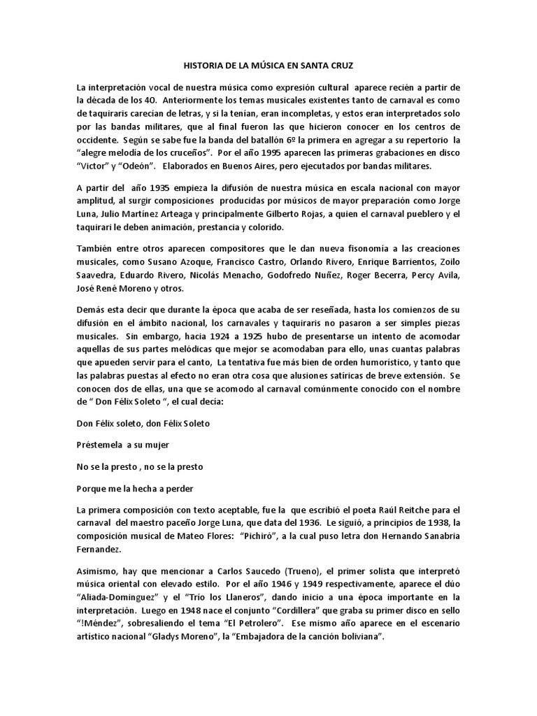 Historia de la Música en Santa Cruz | PDF | Las artes escénicas | Ocio