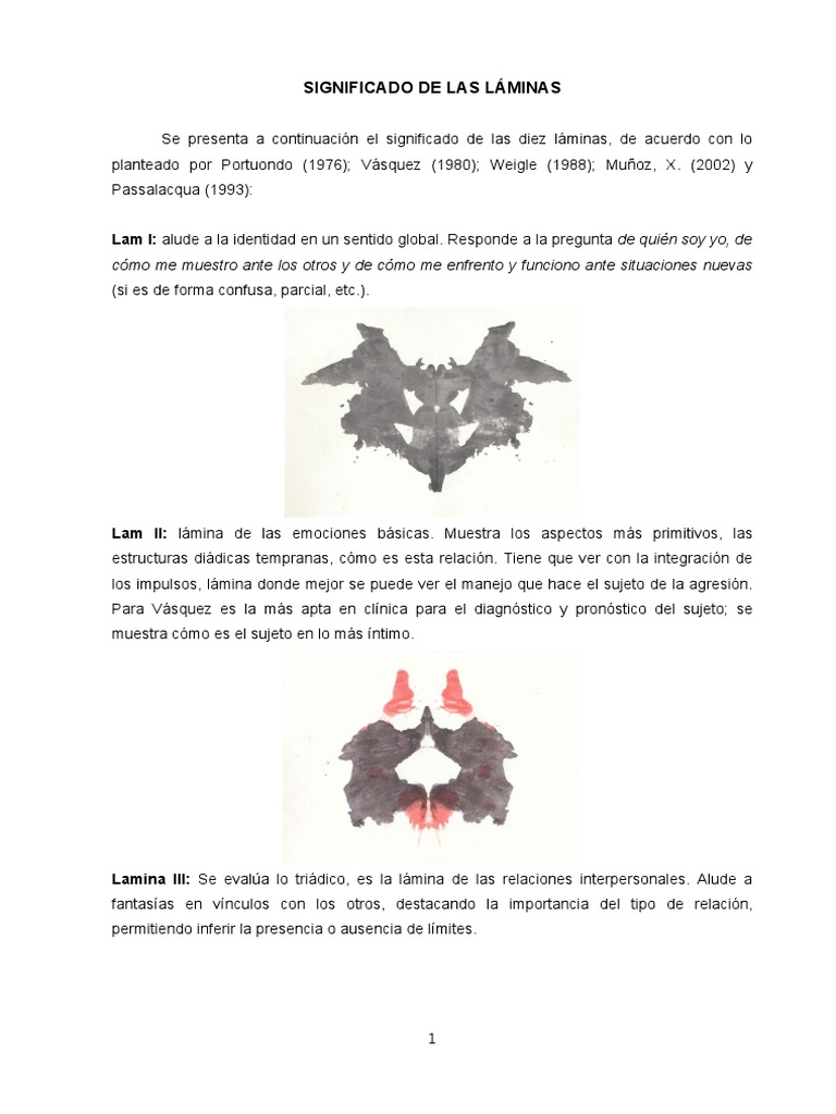 Significado De Las Láminas Test De Rorschach Pdf Percepción
