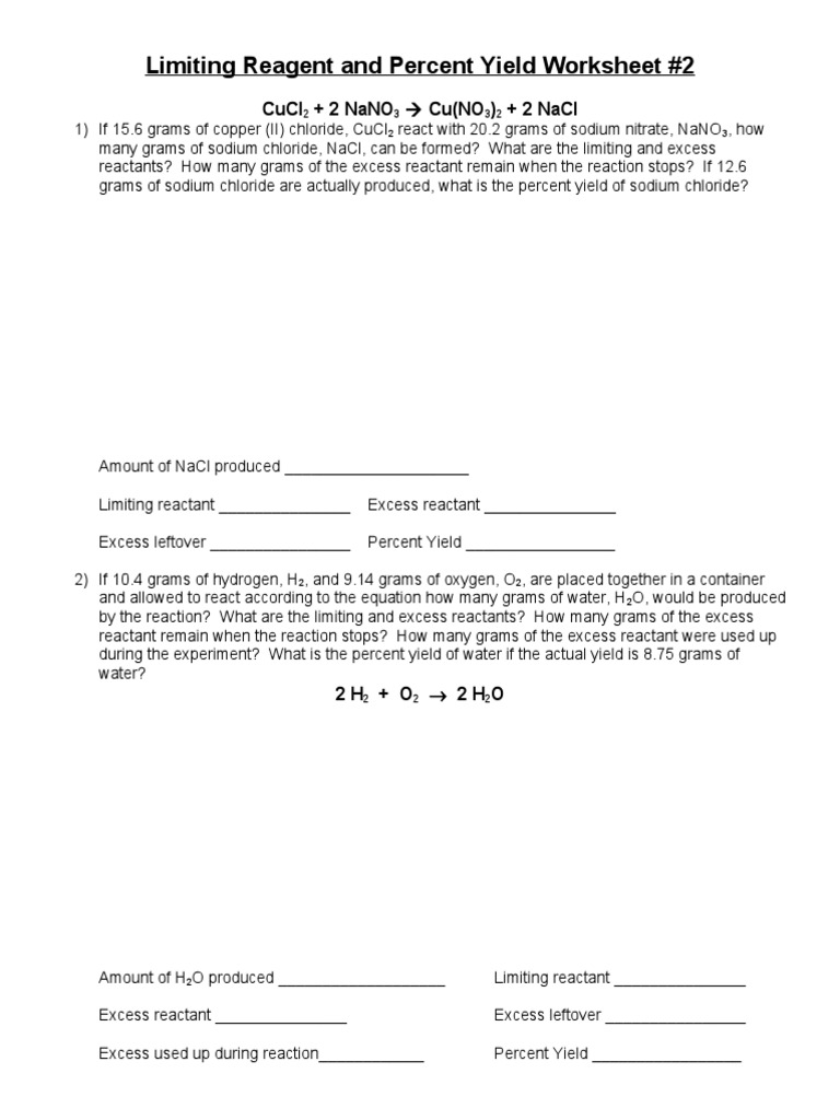 Limiting Reactant Percent Yield Combination Problems