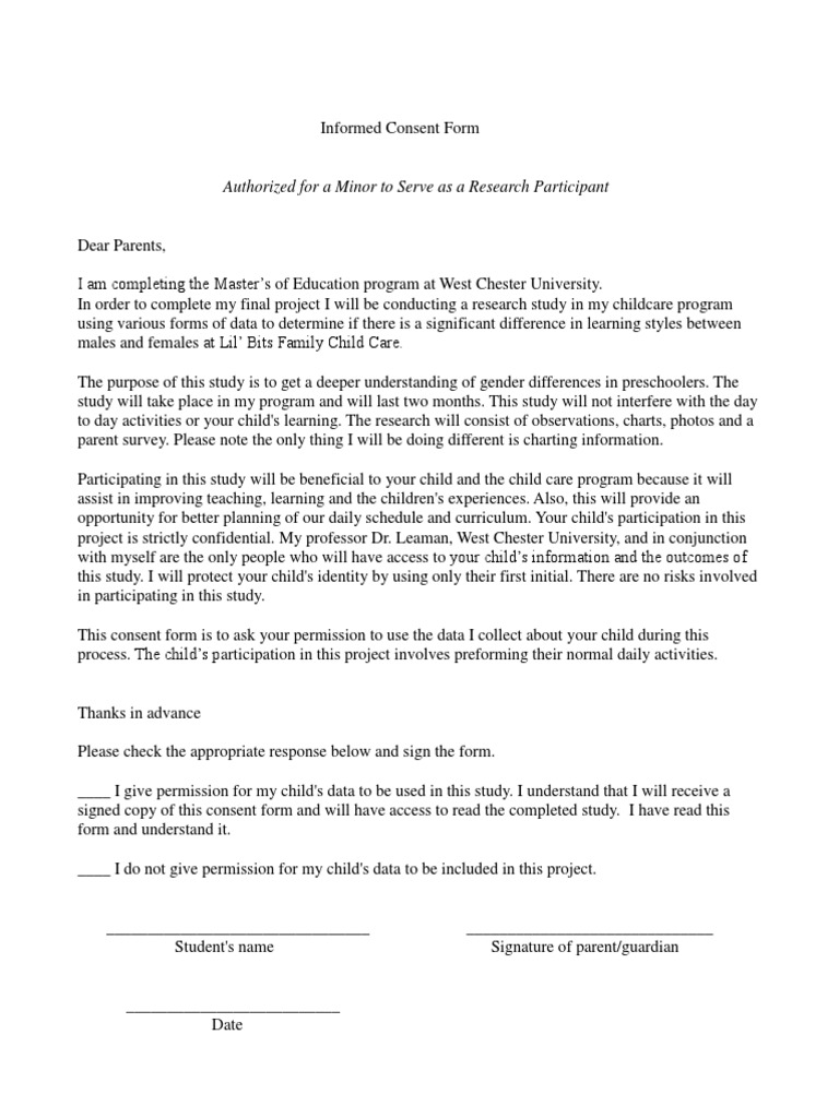 Informed Consent for Child Research Study | PDF | Career & Growth