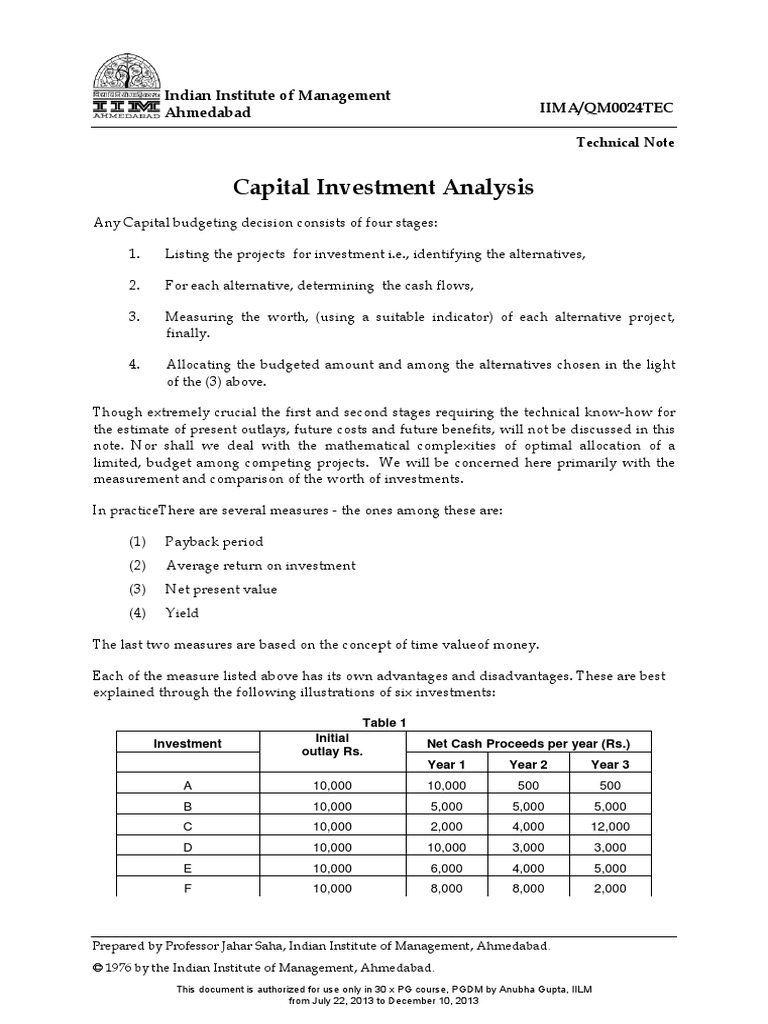 Assignment Net Present Value and Capital