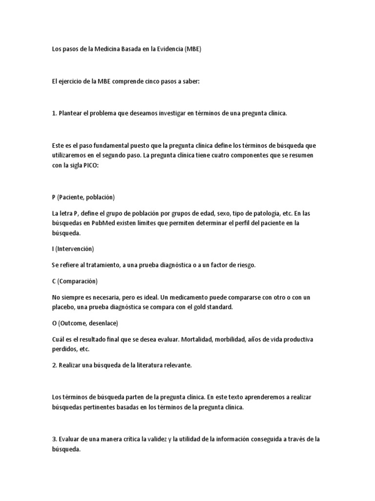 Pasos de la Medicina Basada en Evidencia | PDF | Evidencia basada en ...