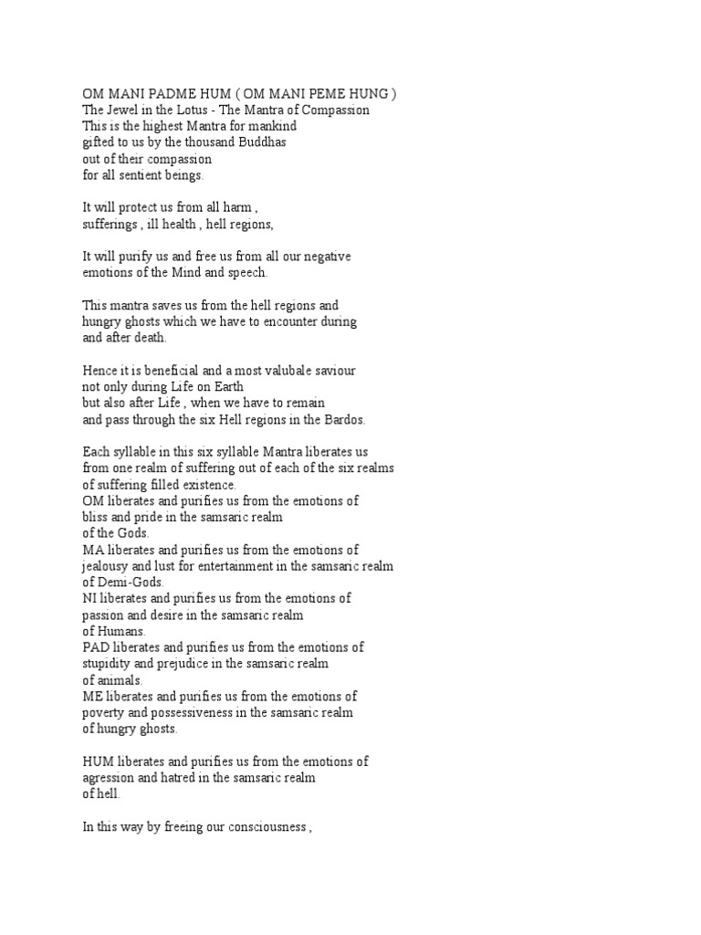 Om Mani Padme Hum | PDF | Mantra | Buddhist Philosophical Concepts