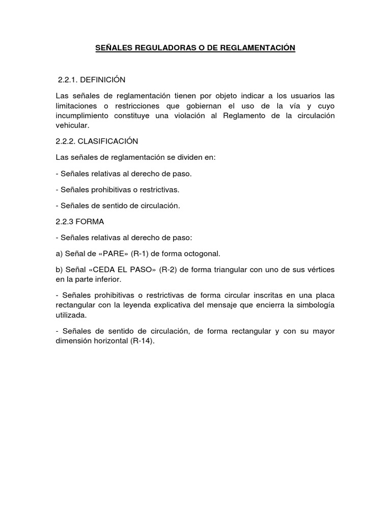 Señales Reguladoras o de Reglamentación | PDF | Peatonal | Calle