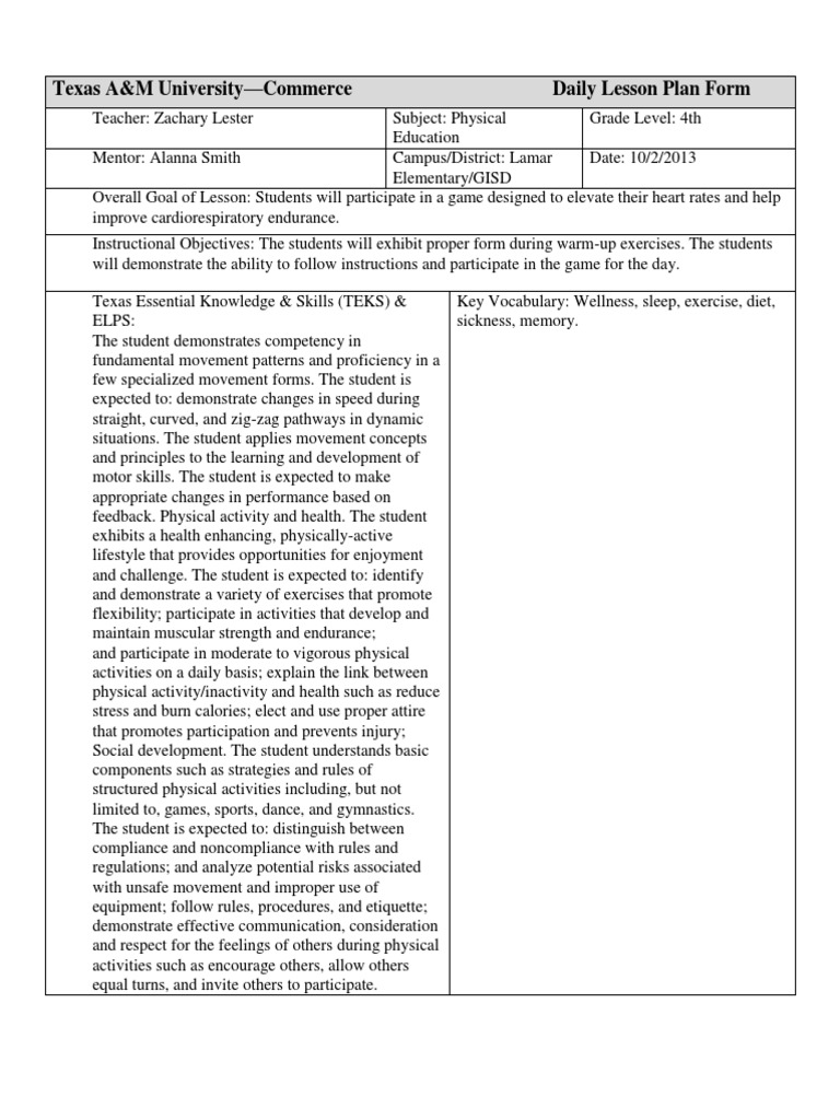 Lesterlessonplan | PDF | Physical Exercise | Competence (Human Resources)