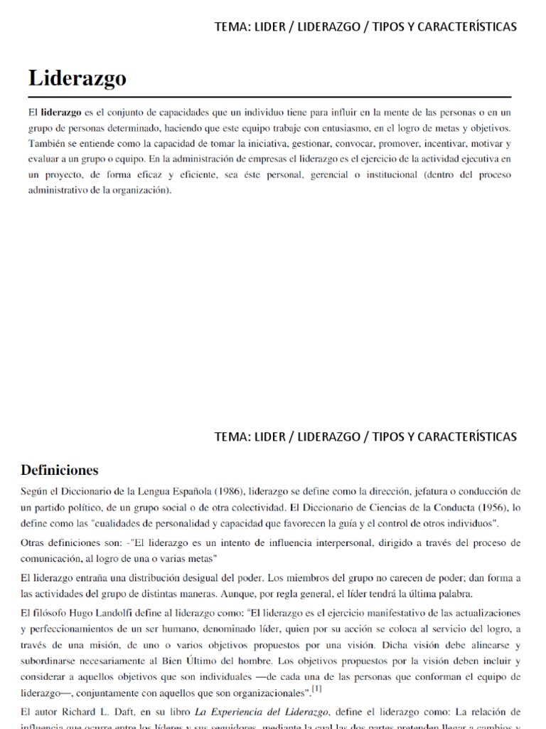 Tipos y Características del Liderazgo | PDF