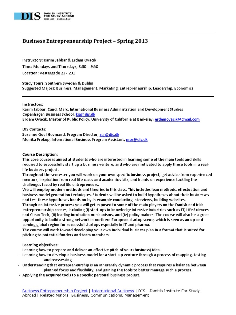 Business Entrepreneurship Project | PDF | Business Incubator | Startup ...