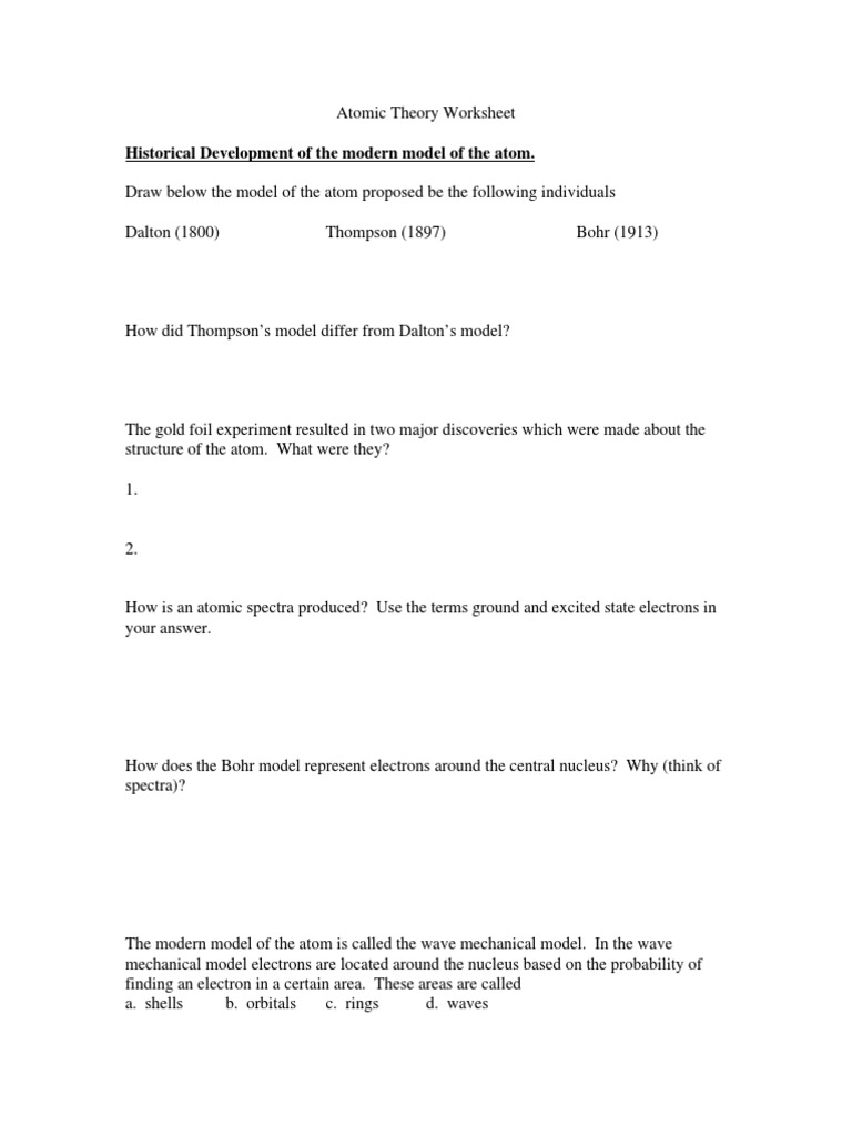 Atomic Review Packet 1 Atoms Proton