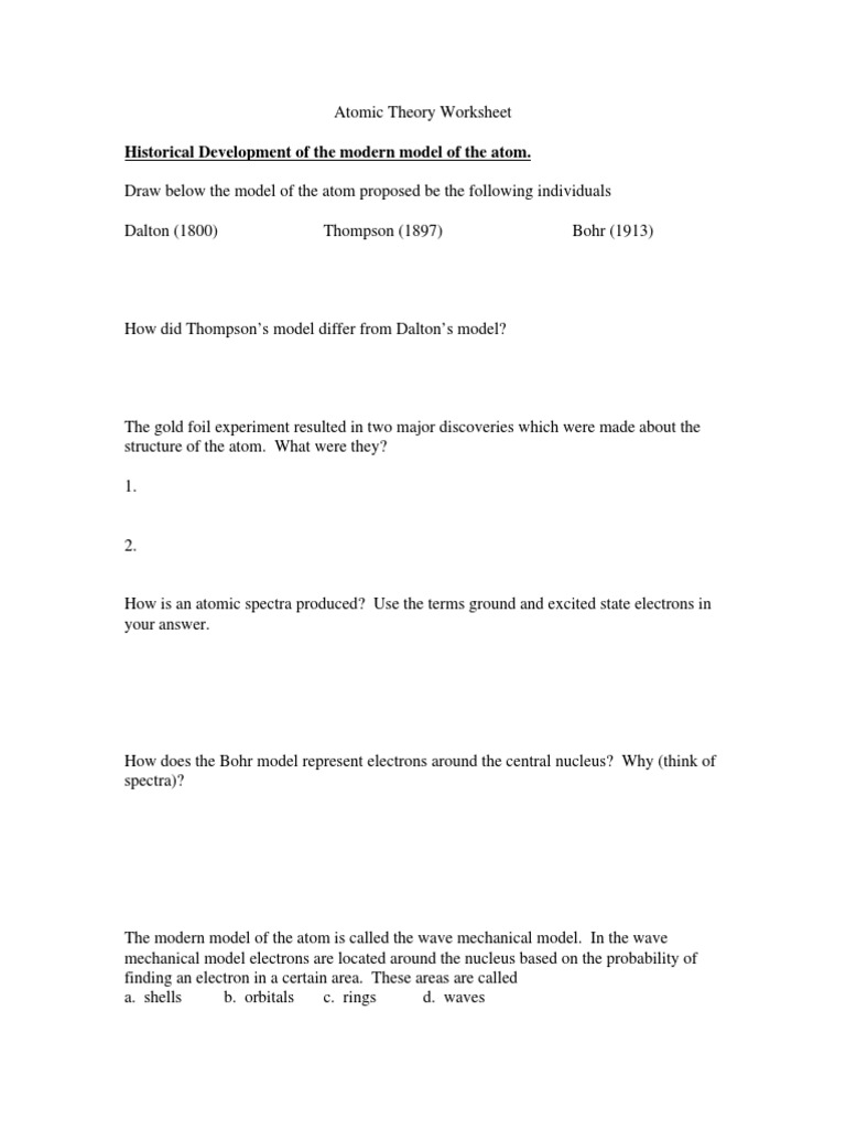 Atomic Review Packet  PDF  Atoms  Proton Inside Atomic Theory Worksheet Answers