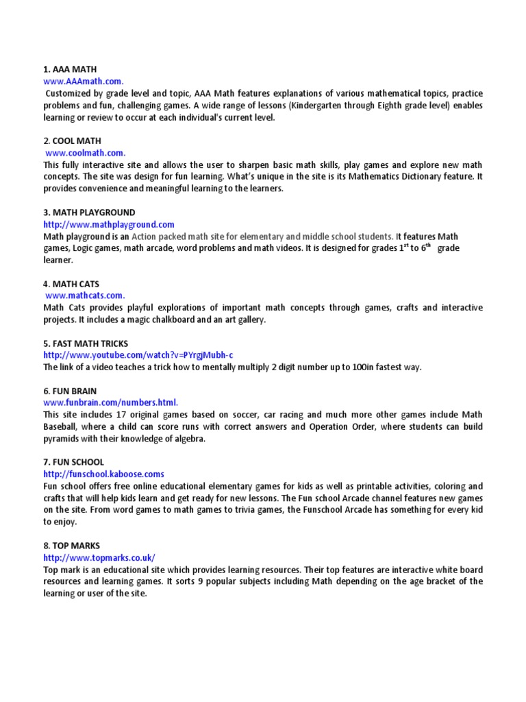 1 Aaa Math Action Packed Math Site For Elementary And Middle