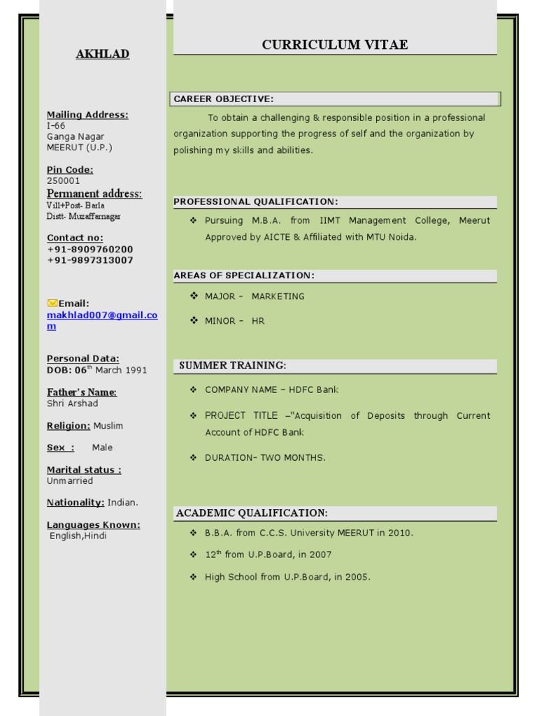 Curriculum Vitae: Akhlad | PDF