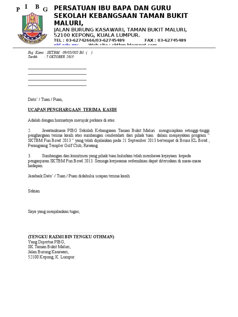 Surat Ucap Terima Kasih Sponsor Pdf