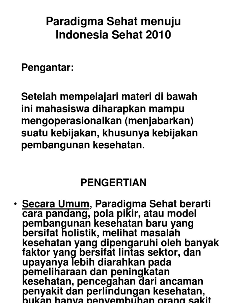 Paradigma Sehat Menuju Indonesia Sehat 2010 Pdf