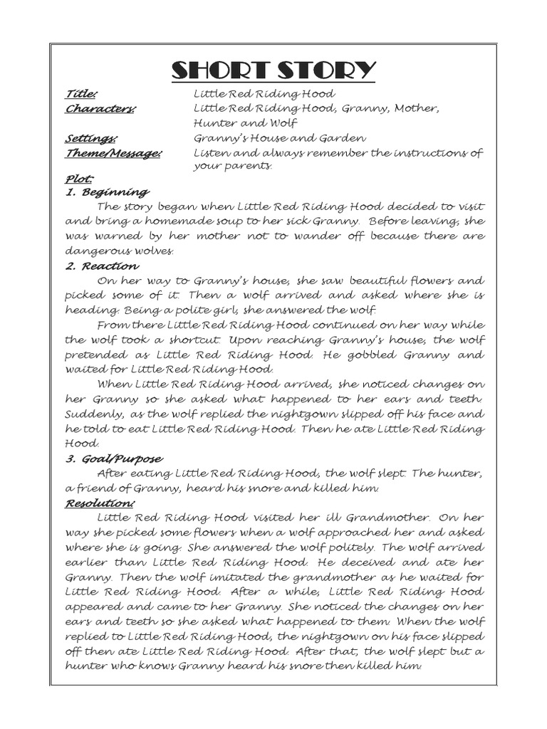 An Example of A Short Story Little Red Riding Hood An Example of A Short Story Little Red Riding Hood