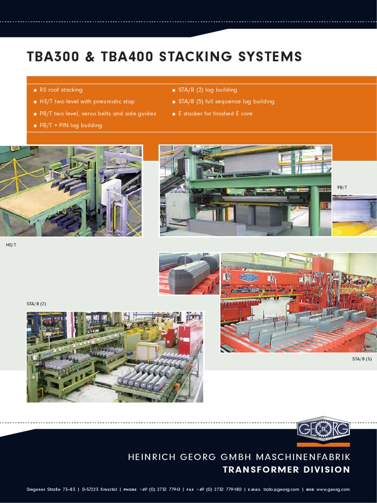 Tba300 & Tba400 Stacking Systems: Heinrich Georg GMBH Maschinenfabrik | PDF