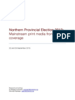 Northern Provincial Election 2013:
Mainstream print media front-page coverage 