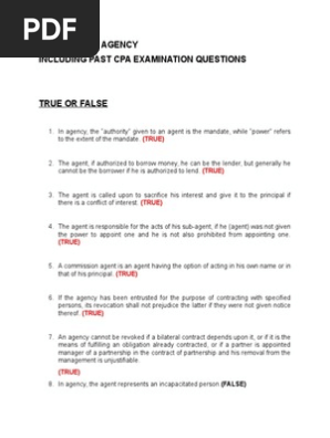 Contract of Agency Exercises
