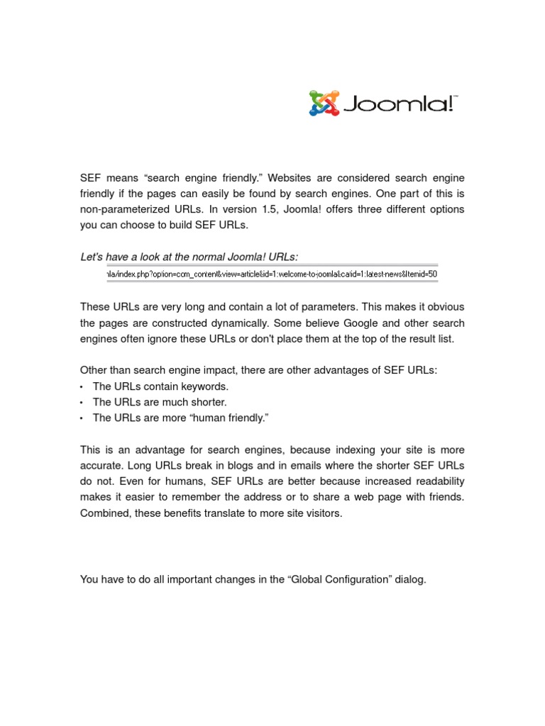 Joomla V 15 Configure and Troubleshoot SEF URLs | PDF
