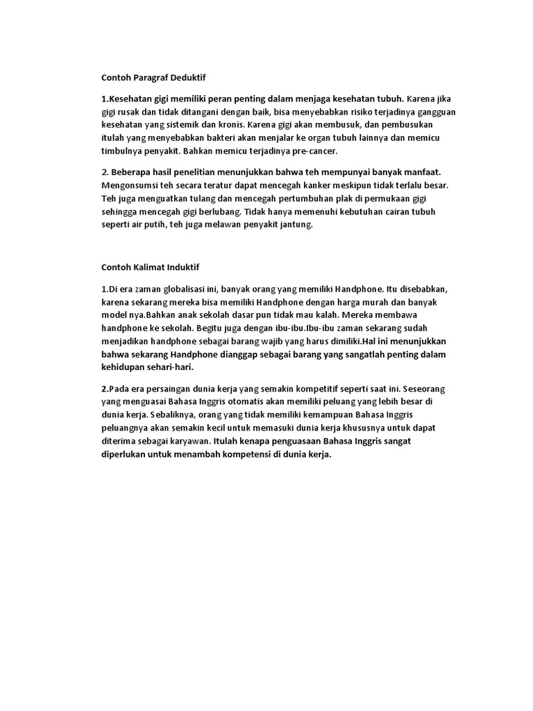 Contoh Paragraf Deduktif